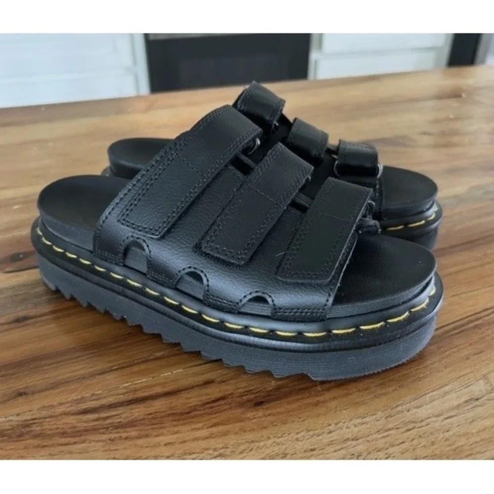 Dr. Martens Raine Slide Black Leather Hook & Loop Sandals US 6 EU 37